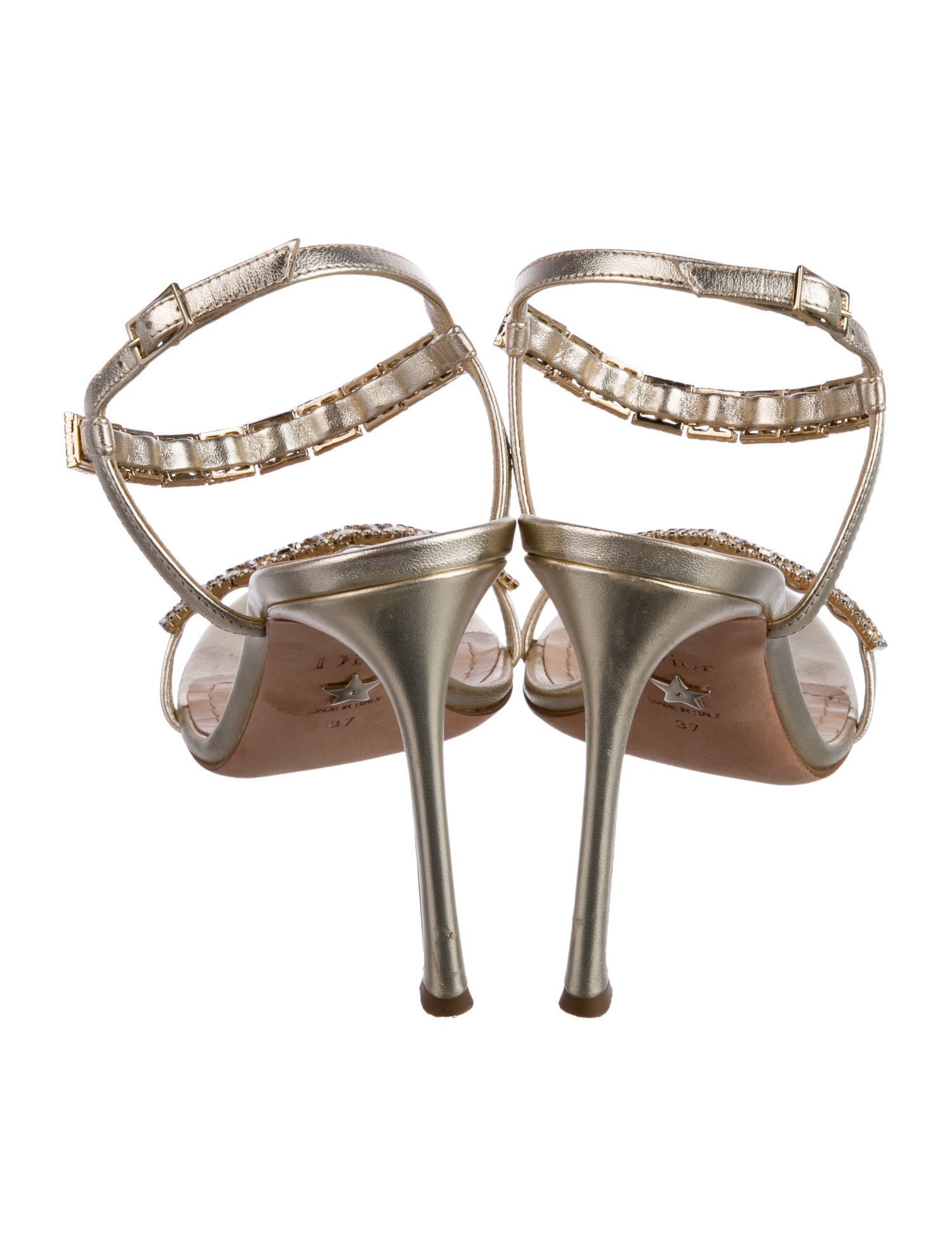 Christian Dior Leather Crystal Embellishments Slingback Sandals